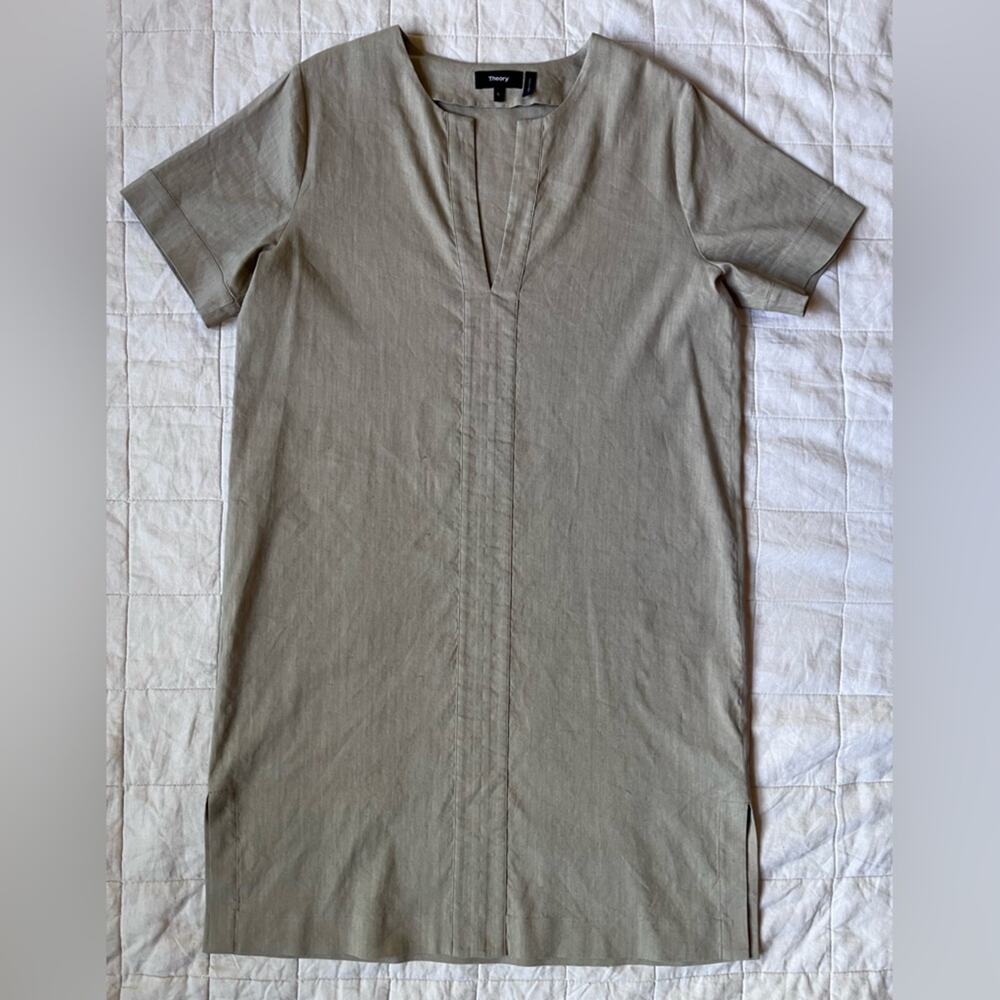 Theory Tan Slit Front Linen Viscose Blend‎ Caliver Shift Dress Tunic - Large